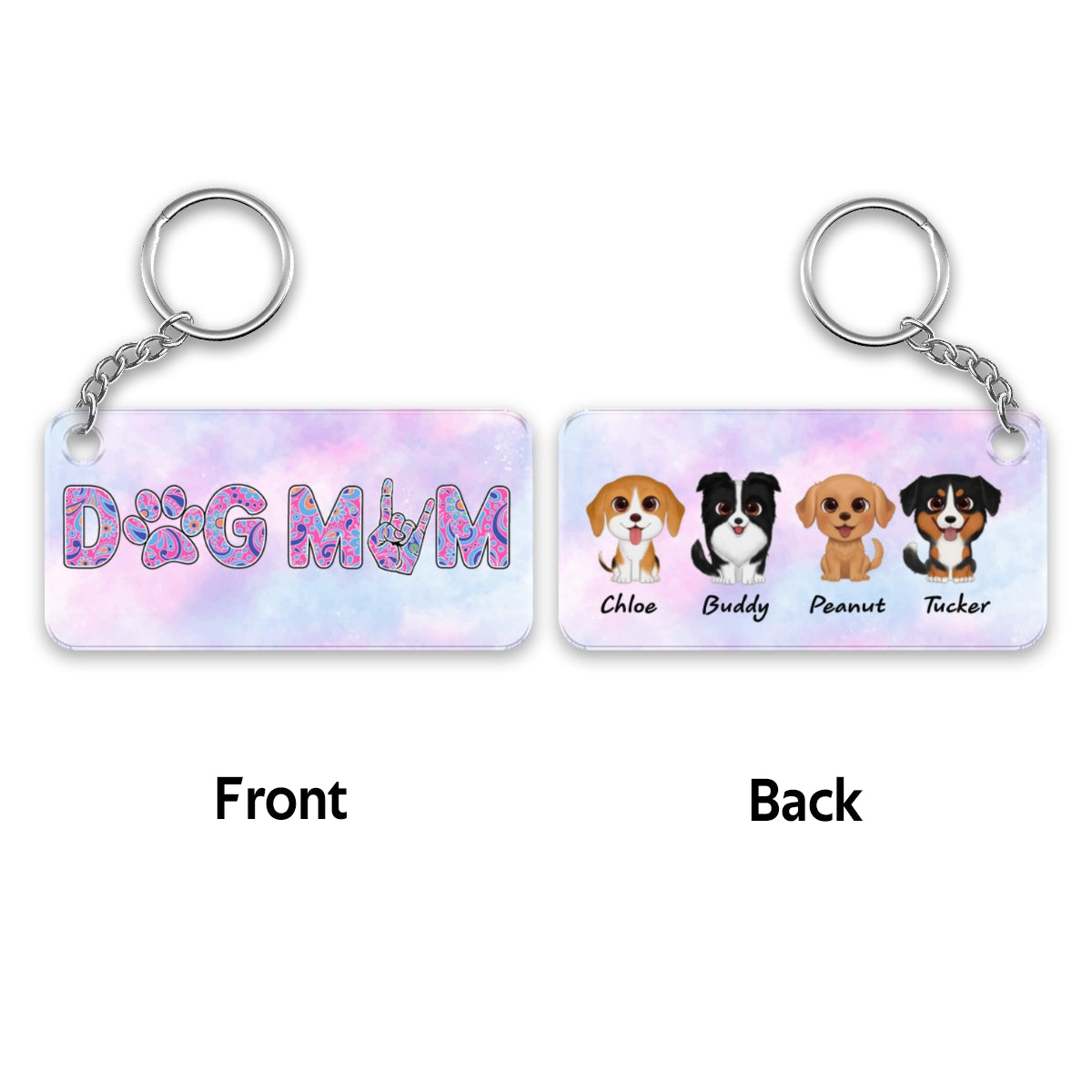 Dog Mom Pattern Watercolor Cute Dogs Personalized Acrylic Keychain