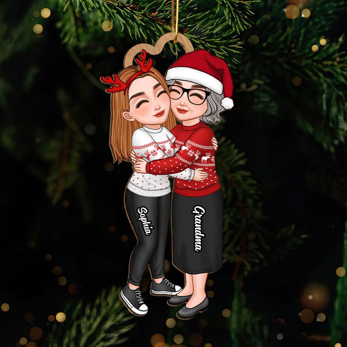 Grandma & Grandkid Hugging Christmas Gift For Teenage Adult Granddaughter Grandson Grandchildren Personalized Wooden Ornament