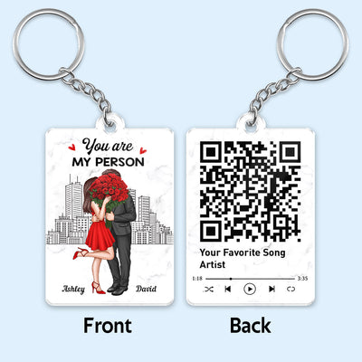 Elegant Couple Love Skyline Favorite Song Scannable QR Code Personalized Acrylic Keychain