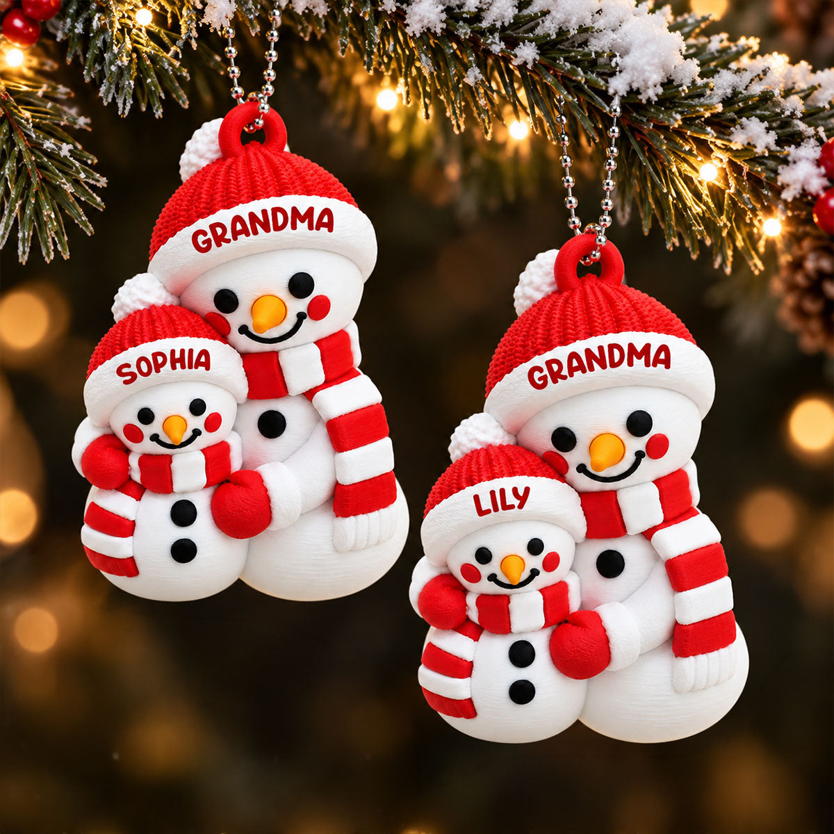 Heartwarming Grandma Hugging Grandkid Snowman - Personalized 3D Printed Ornament - Christmas Gift For Kids, Son, Grandson, Daughter, Granddaughter