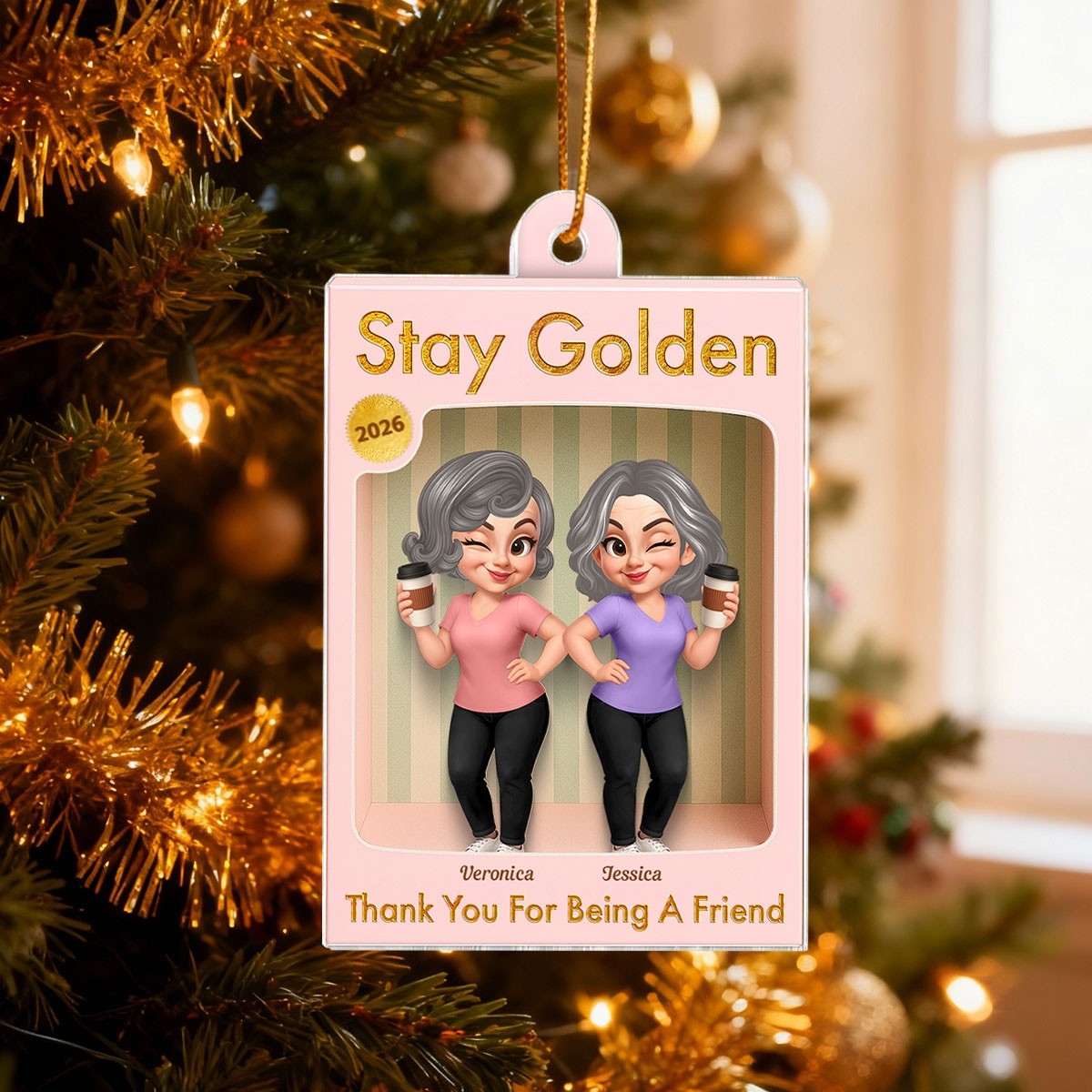 Old Besties Thank You For Being A Friend Toy Box Style - Personalized Acrylic Ornament - Christmas Gift For Best Friends