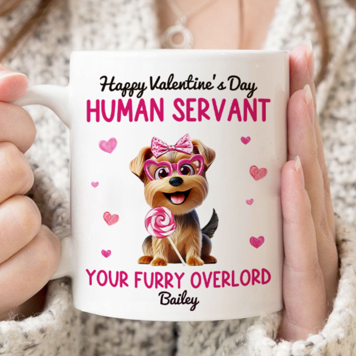 Funny Cartoon Dogs Happy  Human Servant Personalized Mug,  Gift For Dog Lovers, Dog Moms