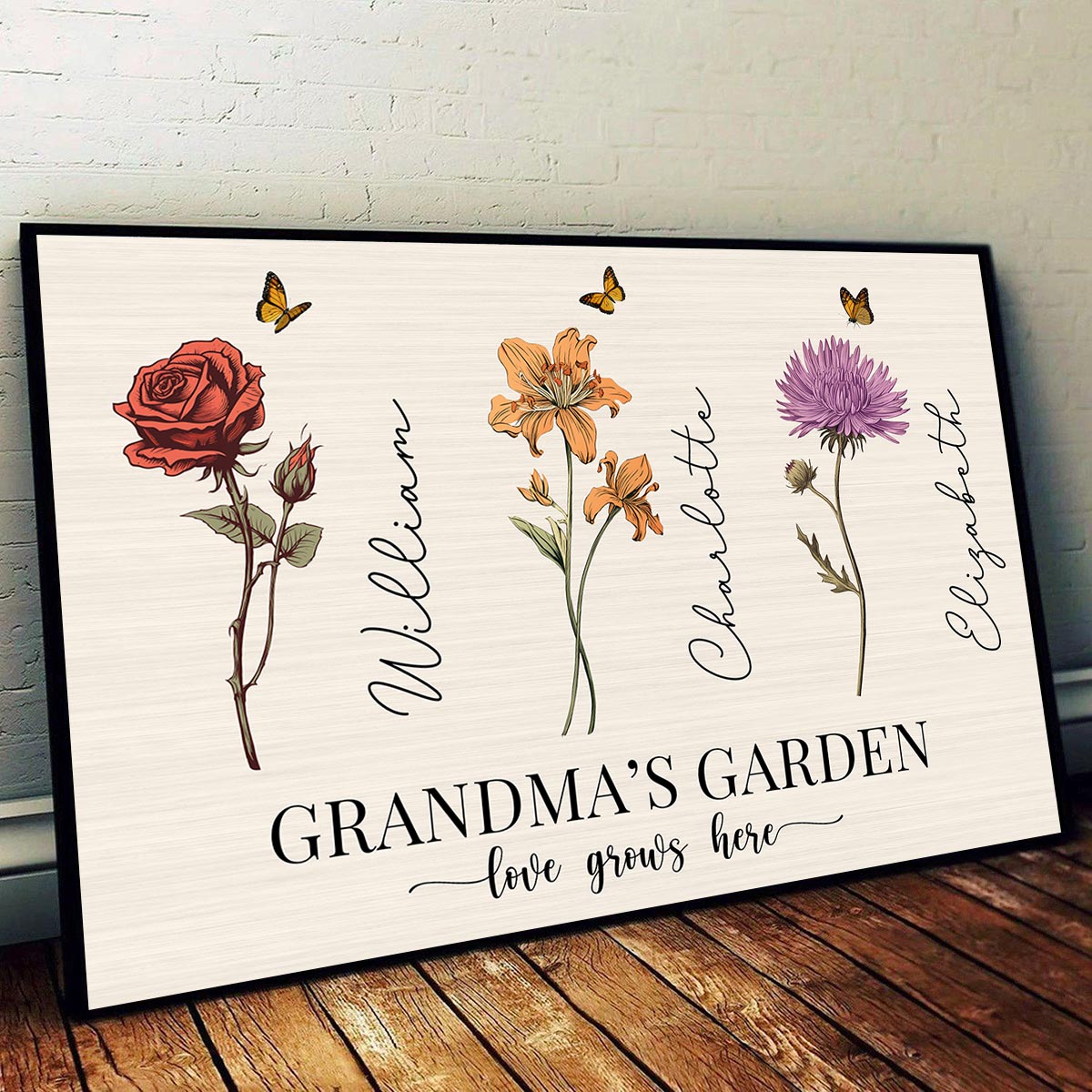 Vintage Birth Month Flowers Grandma‘s Garden Gift For Grandma Mom Personalized Horizontal Poster