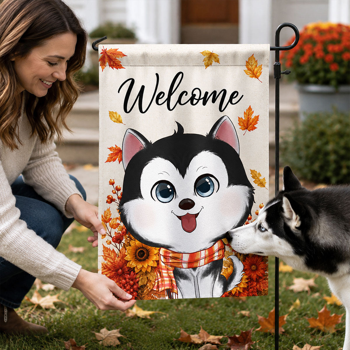 Cute Dogs Welcome - Personalized Garden Flag - Cozy Fall Decor for Dog Lovers