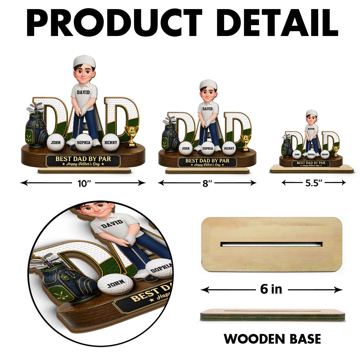 Golf Dad Legend Best Dad By Par - Personalized 2-Layered Wooden Plaque - Father's Day Gift For Dad