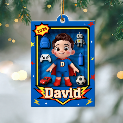 Cute Little Boy In Toy Box - Personalized Acrylic Ornament - Unique Christmas Gift For Kids, Grandkids