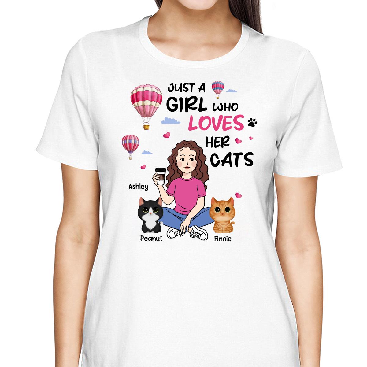 Just A Girl Who Loves Cats Cartoon Girl Balloon Personalized Shirt
