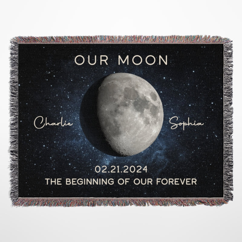 Our Moon Couple Gift Moon Phase Art Wedding Anniversary Gift For Him Gift For Her Personalized Tapestry Woven Blanket