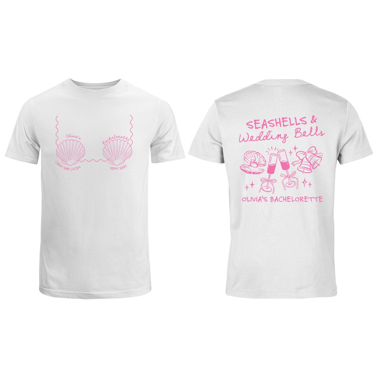 Seashells & Wedding Bells Beach Coastal Bachelorette Party Favors Personalized Matching Shirt