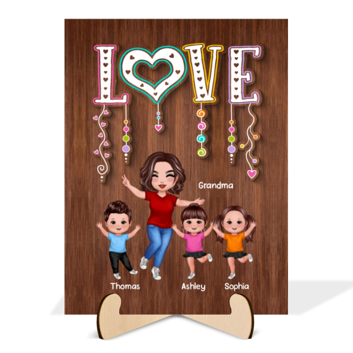 Happy Grandma Grandkids Love Personalized 2-Layer Wooden Plaque