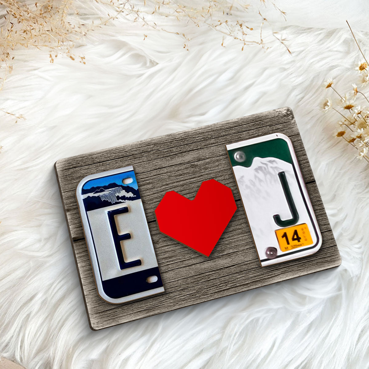 Custom License Plate Initials Couple with Red Heart Personalized Gift for Him for Her