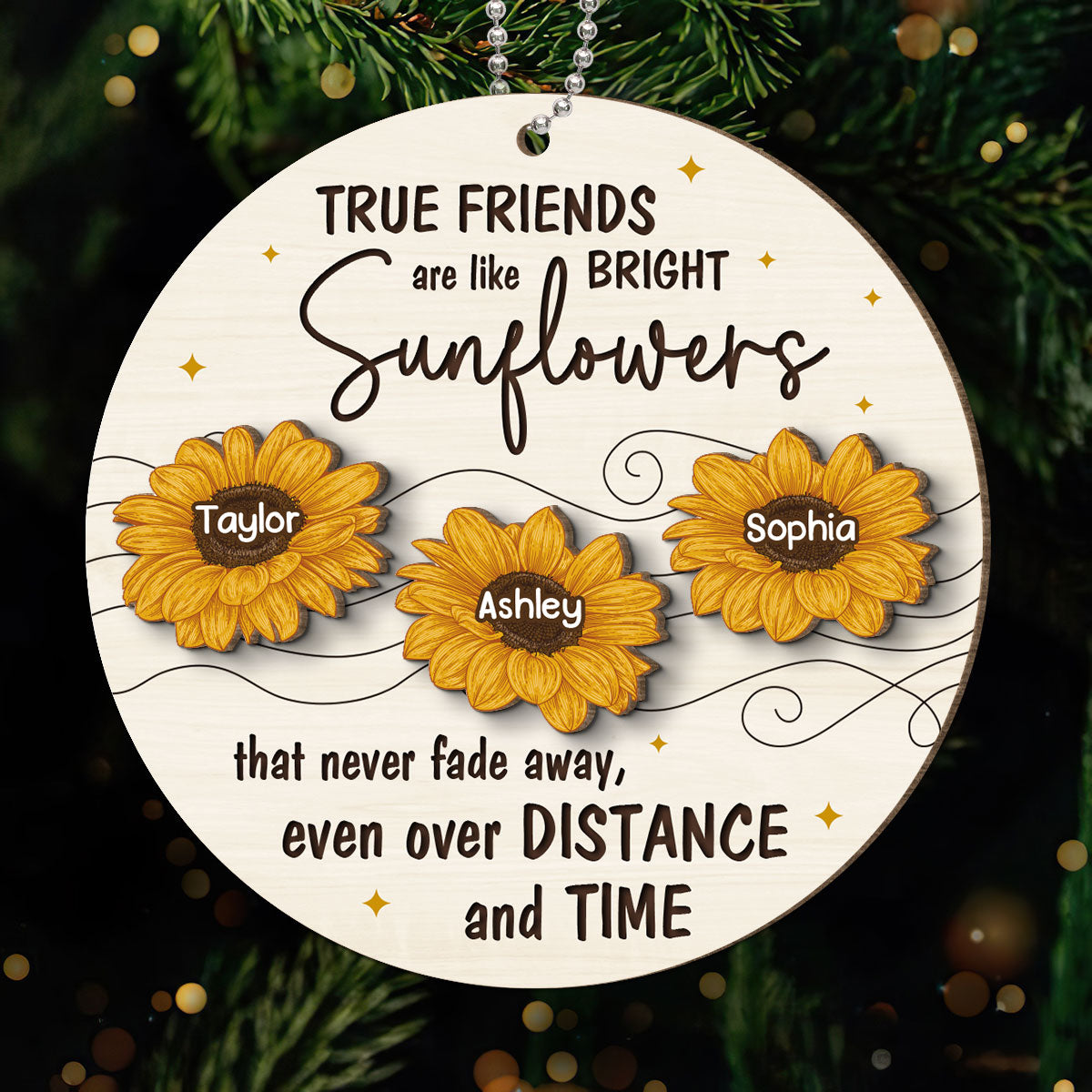 Friendship Gifts Sunflowers Personalized 2-Layer Wooden Ornament