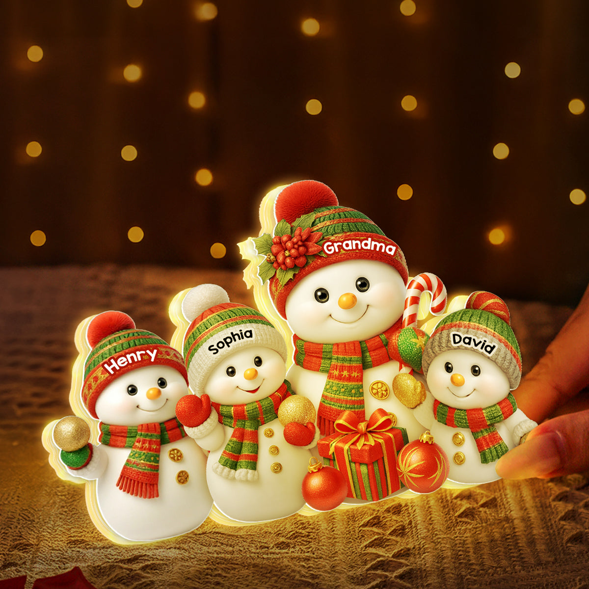 Festive Snowman Grandma & Grandkids - Personalized Light Box - Christmas Gift for Grandma