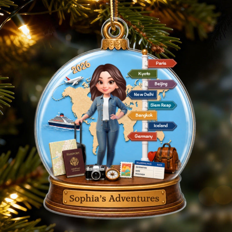 Traveling Destination Travel Adventure 2D Flat - Personalized Acrylic Ornament - Christmas Keepsake