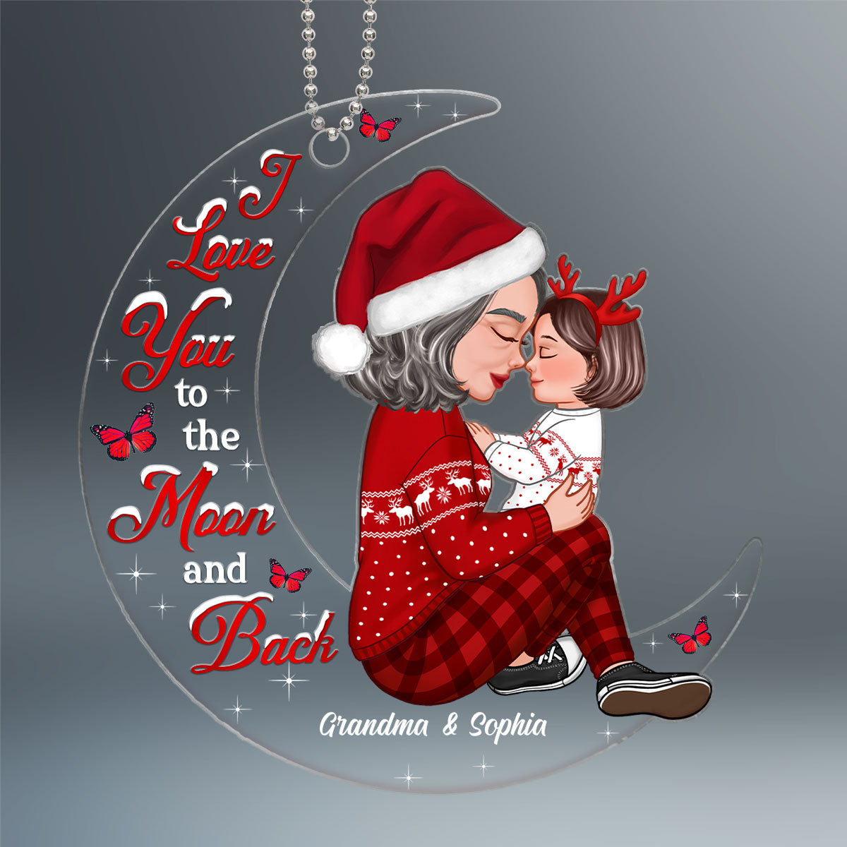 Grandma Mom Holding Kid Sitting On Moon Personalized Acrylic Ornament