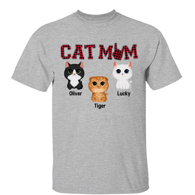 Watercolor Cute Cats Cat Mom Red Plaid Checkered Pattern Personalized Shirt