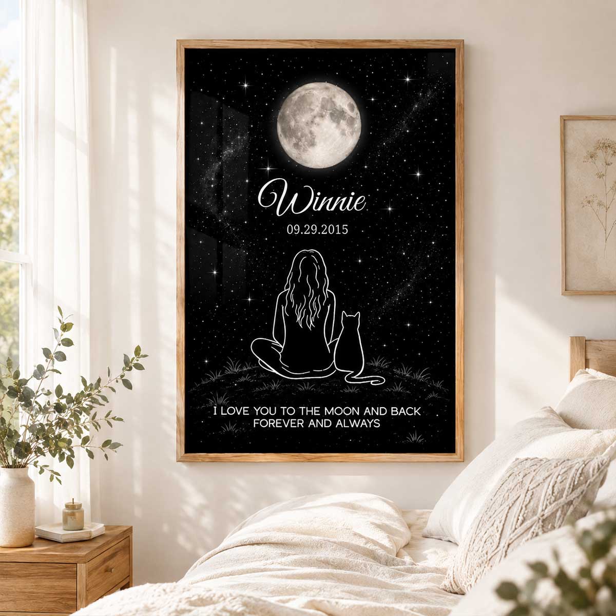 Cat Loss Memorial Moon Phase Galaxy Art - Personalized Poster - Pet Loss Memorial Sympathy Gift
