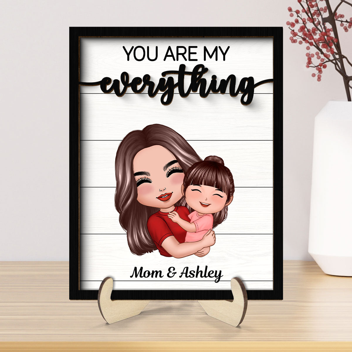 You Are My Everything Mom Grandma Hugging Kid Personalized 2-Layer Wooden Plaque