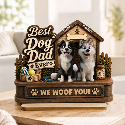 Best Dog Dad Ever Cute Dogs 2D Flat - Personalized 2-Layered Wooden Plaque - Father's Day Gift For Dog Dad