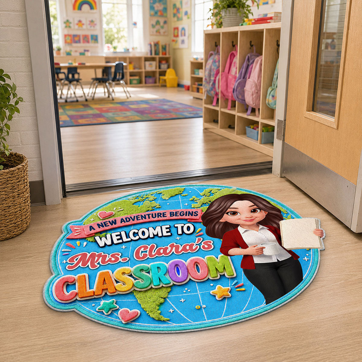 Globe Teacher Welcome To Classroom - Personalized Doormat - Back To School Gift For Teacher, Classroom Decor