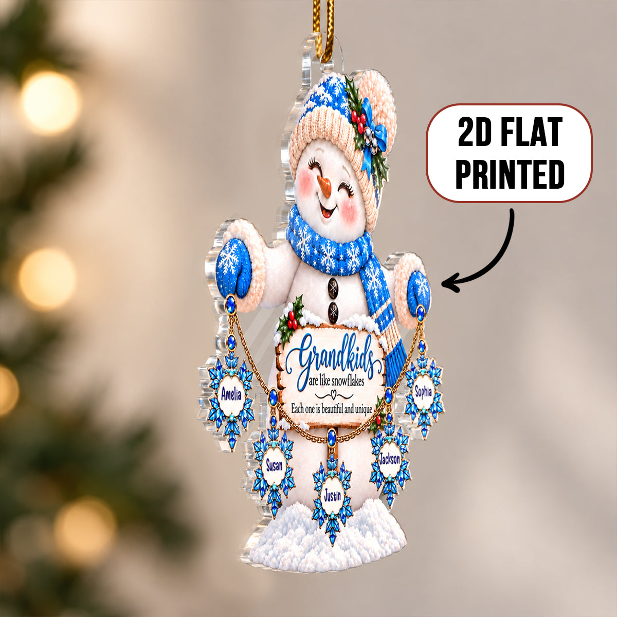 Grandkids Are Snowflakes Grandma Snowman 2D Flat - Personalized Acrylic Ornament - Christmas gift for Grandma