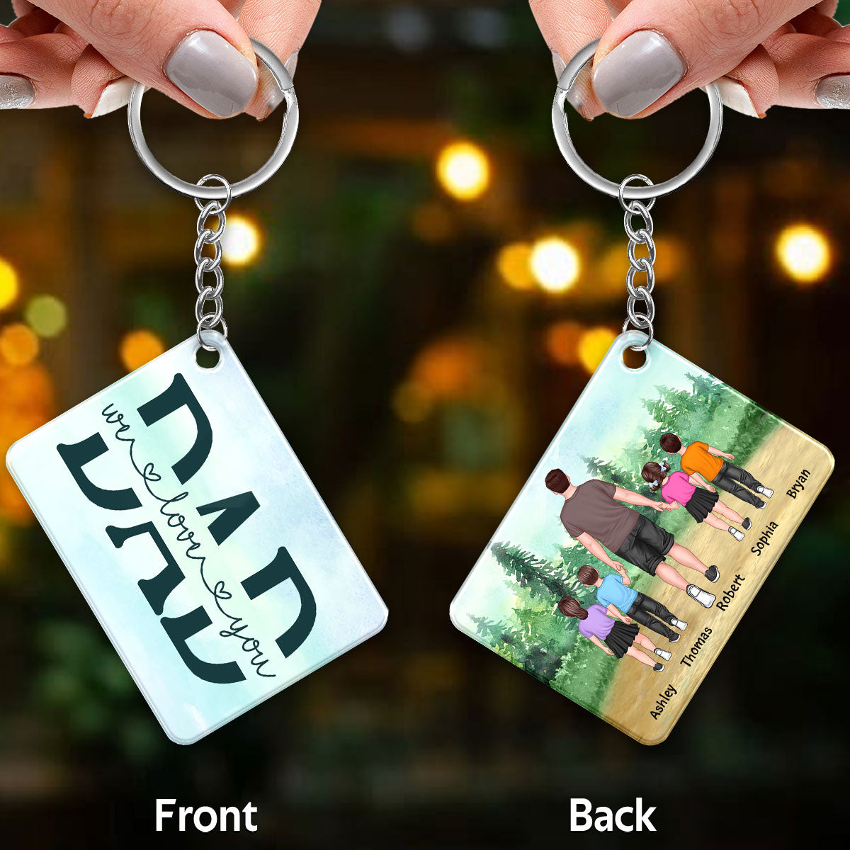 Dad And Kids Walking Back View Forest Personalized Acrylic Keychain