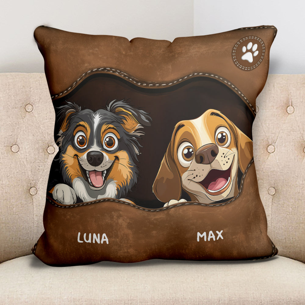 Peeking Dog From The Inside Personalized Pillow, Leather Effect, Gift for Dog Mom Dog Dad