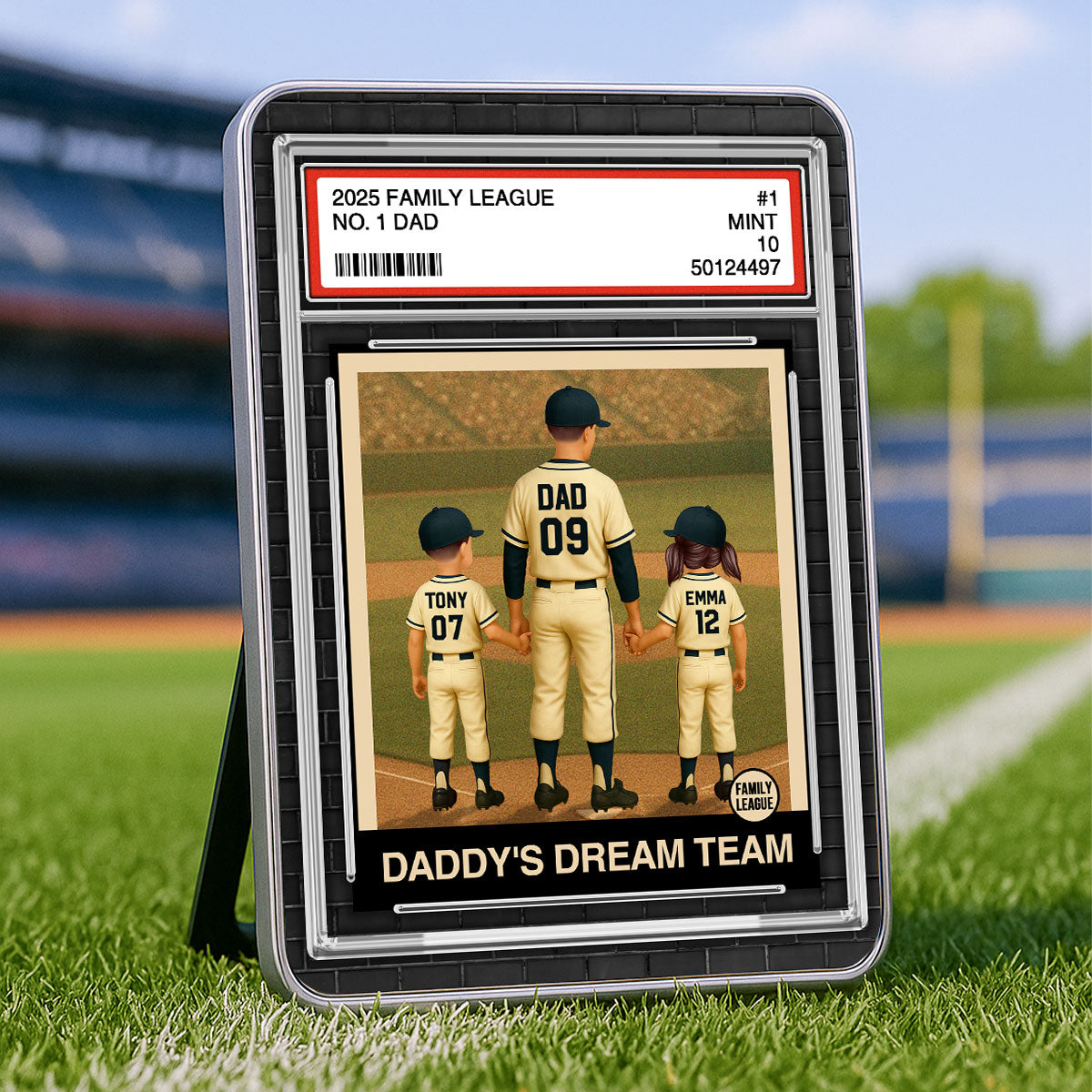 Baseball No. 1 Dad Man & Kids Trading Card Style Personalized Mirrored Picture Frame