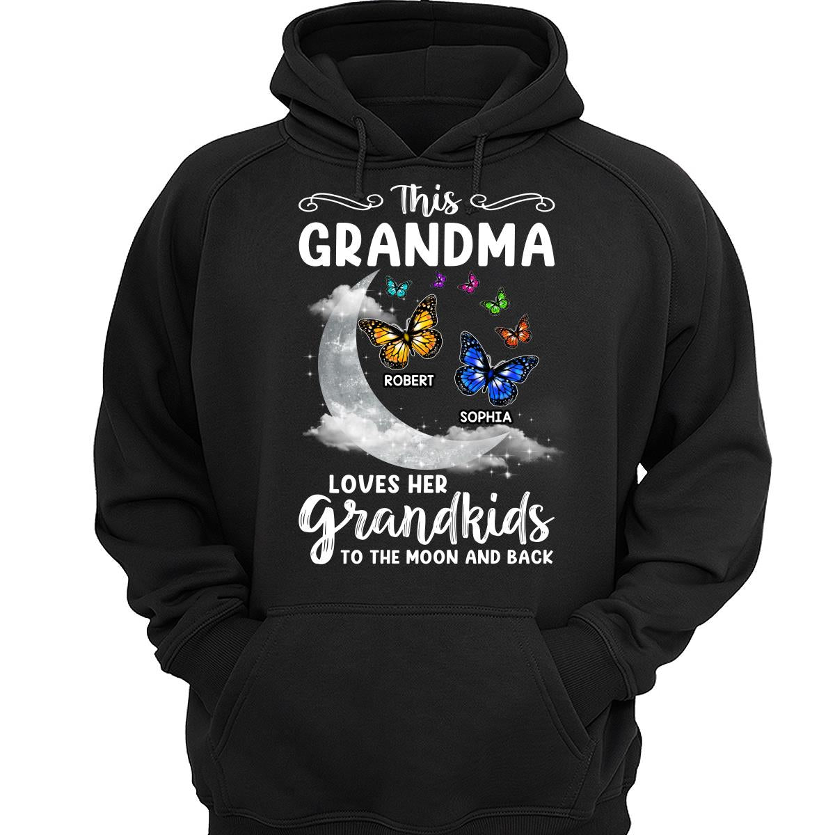 Grandma Loves Grandkids Moon And Back Butterflies Personalized Shirt