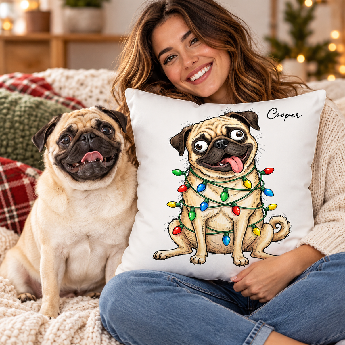 Custom Pet Portrait Quirky Silly Dog - Pillow - Funny Christmas Gift For Dog Lover