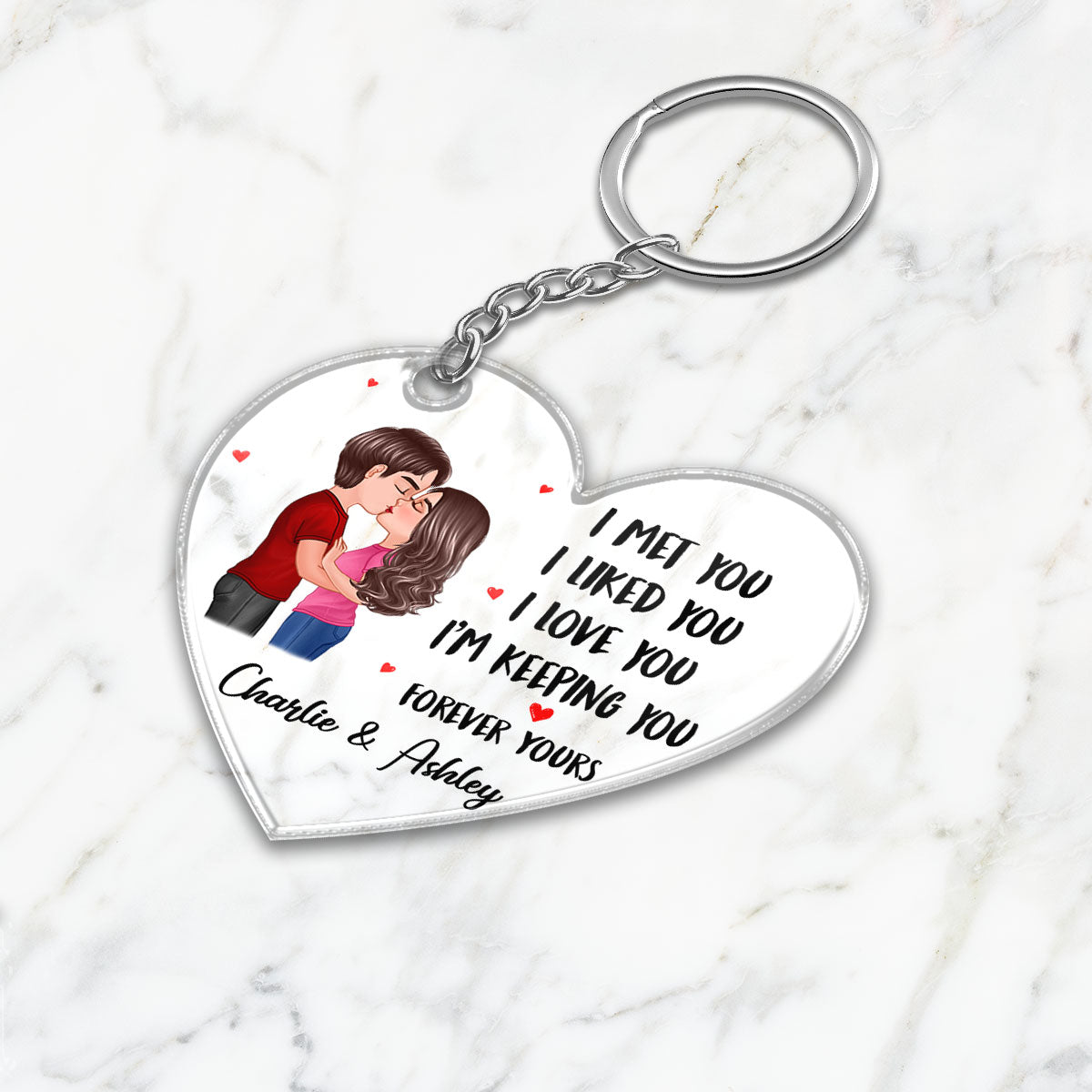Doll Couple Kissing I Met You I Love You Gift For Him For Her Personalized Heart Acrylic Keychain