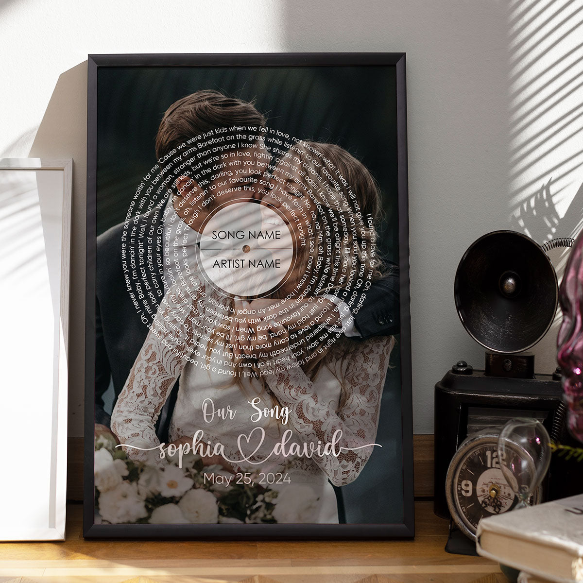 Vinyl Record Song Lyrics Art From Photo Personalized Poster, Wedding Anniversary  Gift For Him, For Her