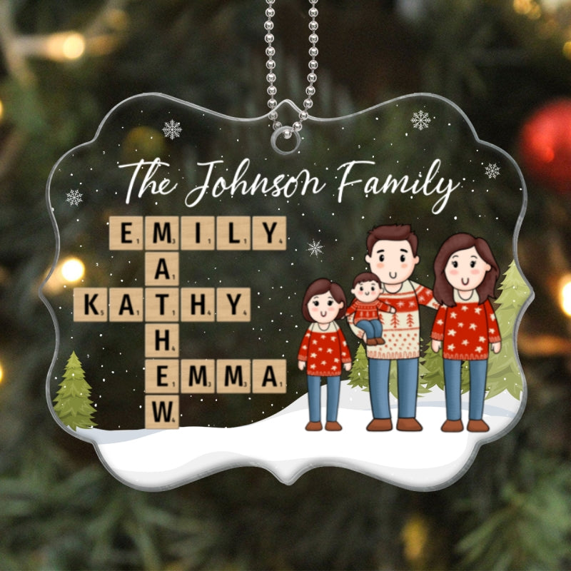 Comic Family Crossword Puzzle Art Personalized Acrylic Ornament