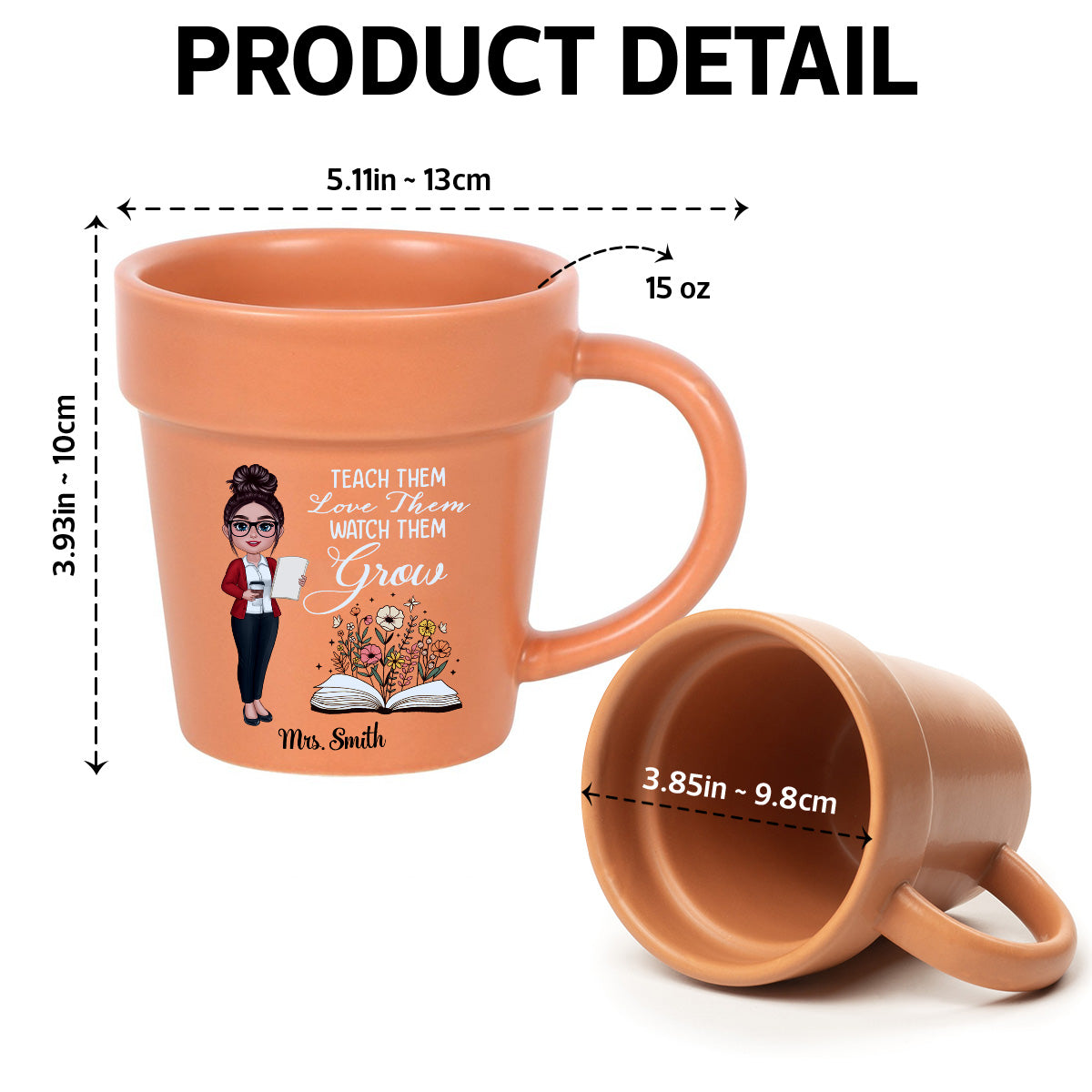 Teacher Teach Them Love Them Watch Them Grow Personalized Plant Pot Ceramic Mug| Back To School Gift