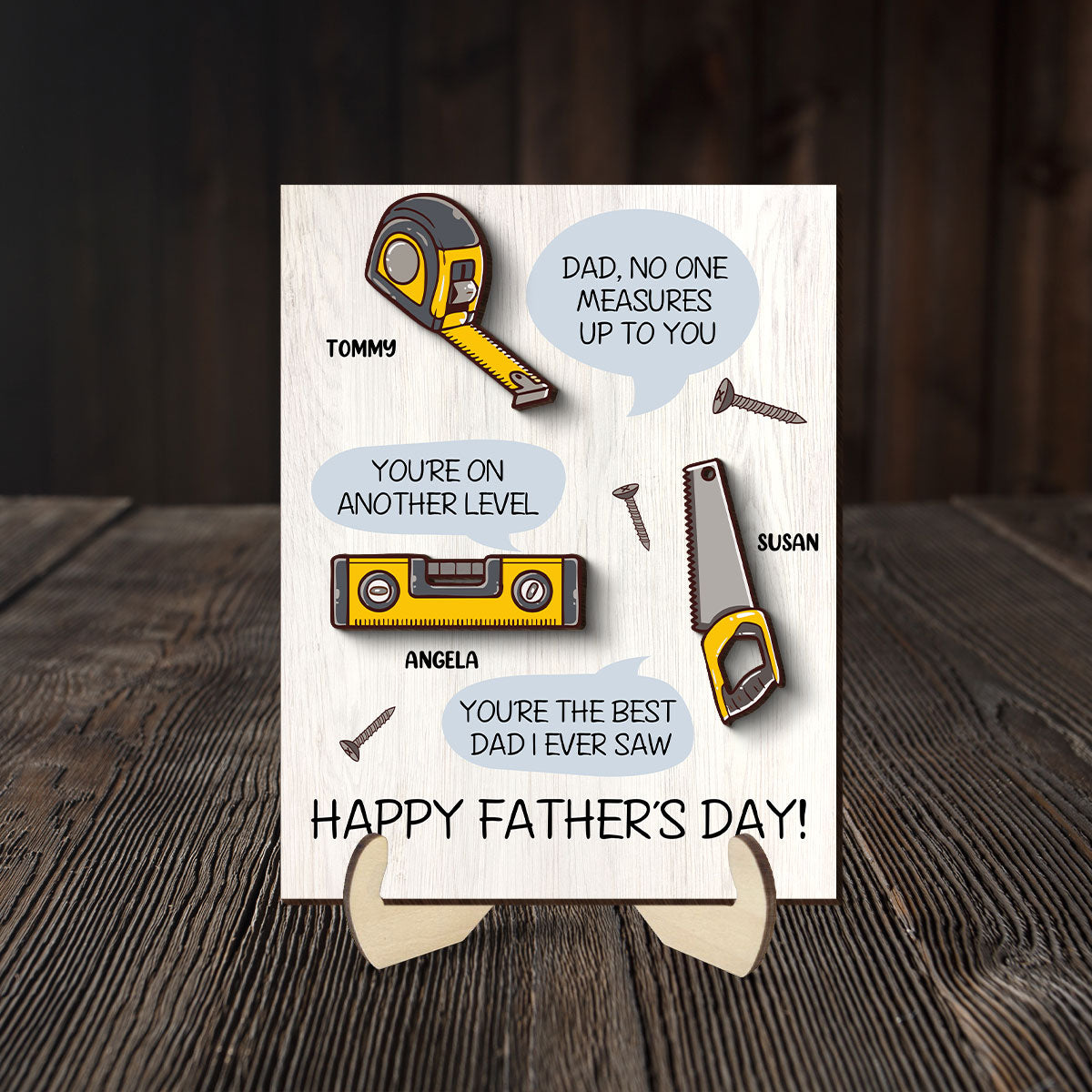 Dad No One Measure Up To You Personalized 2-Layered Wooden Plaque, Father's Day Gift for Dad