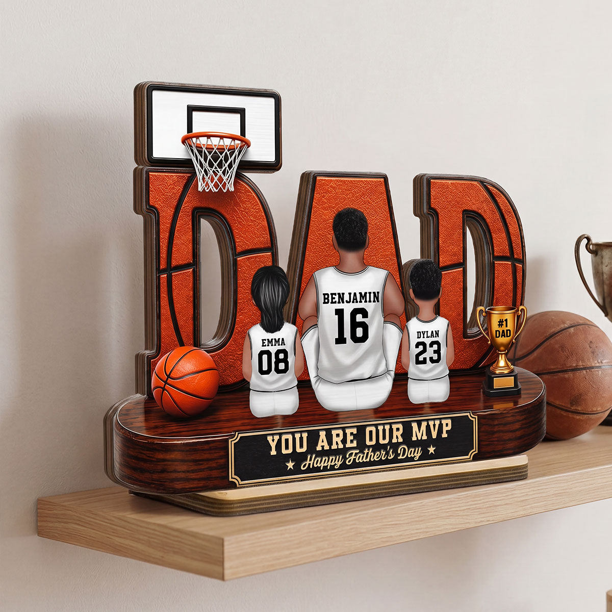 Basketball Dad Legend Daddy's Dream Team - Personalized 2-Layered Wooden Plaque - Unique Trending Father's Day Gift For Dad, Husband, Basketball Fans