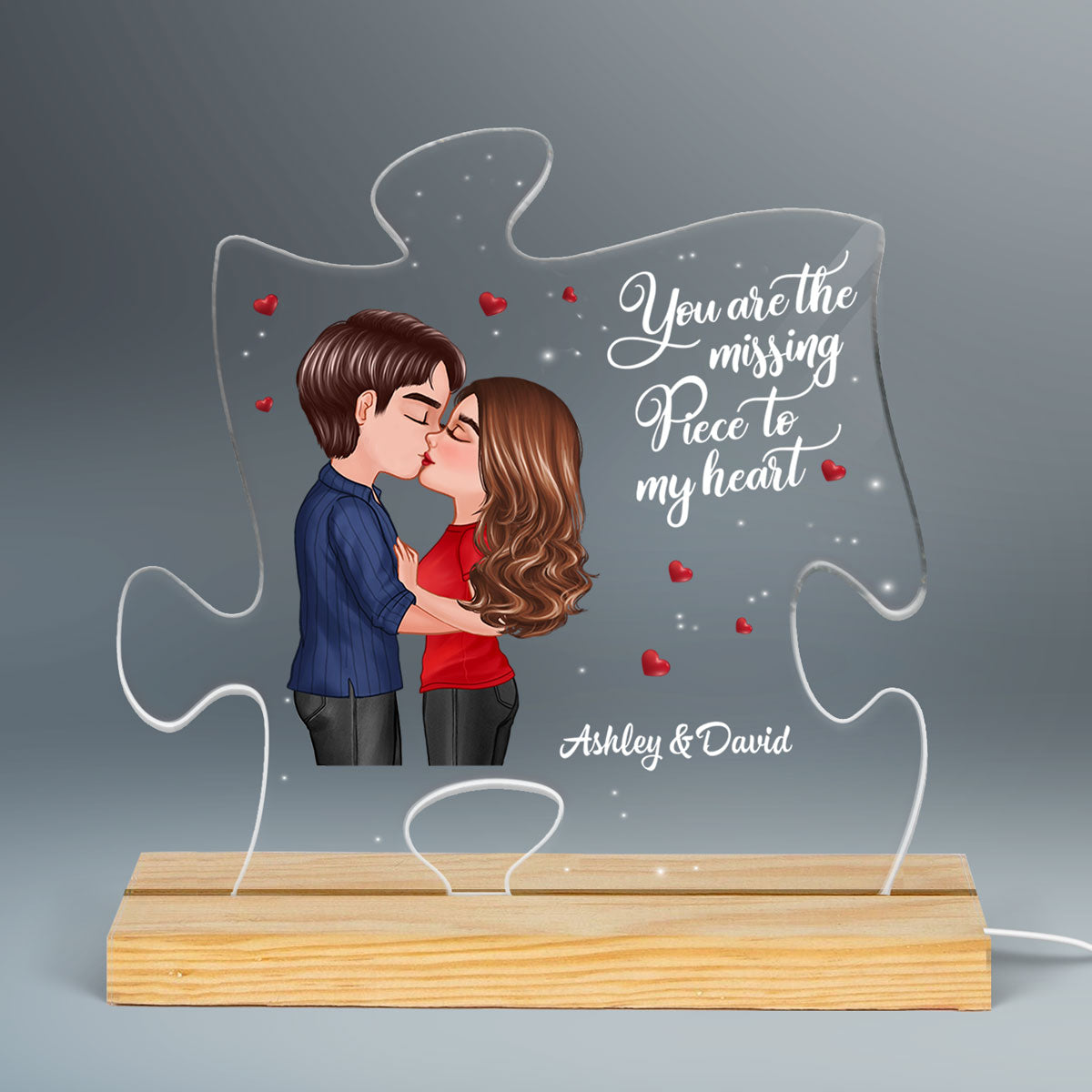 You Are The Missing Piece Kissing Couple Personalized Puzzle Shaped LED Night Light