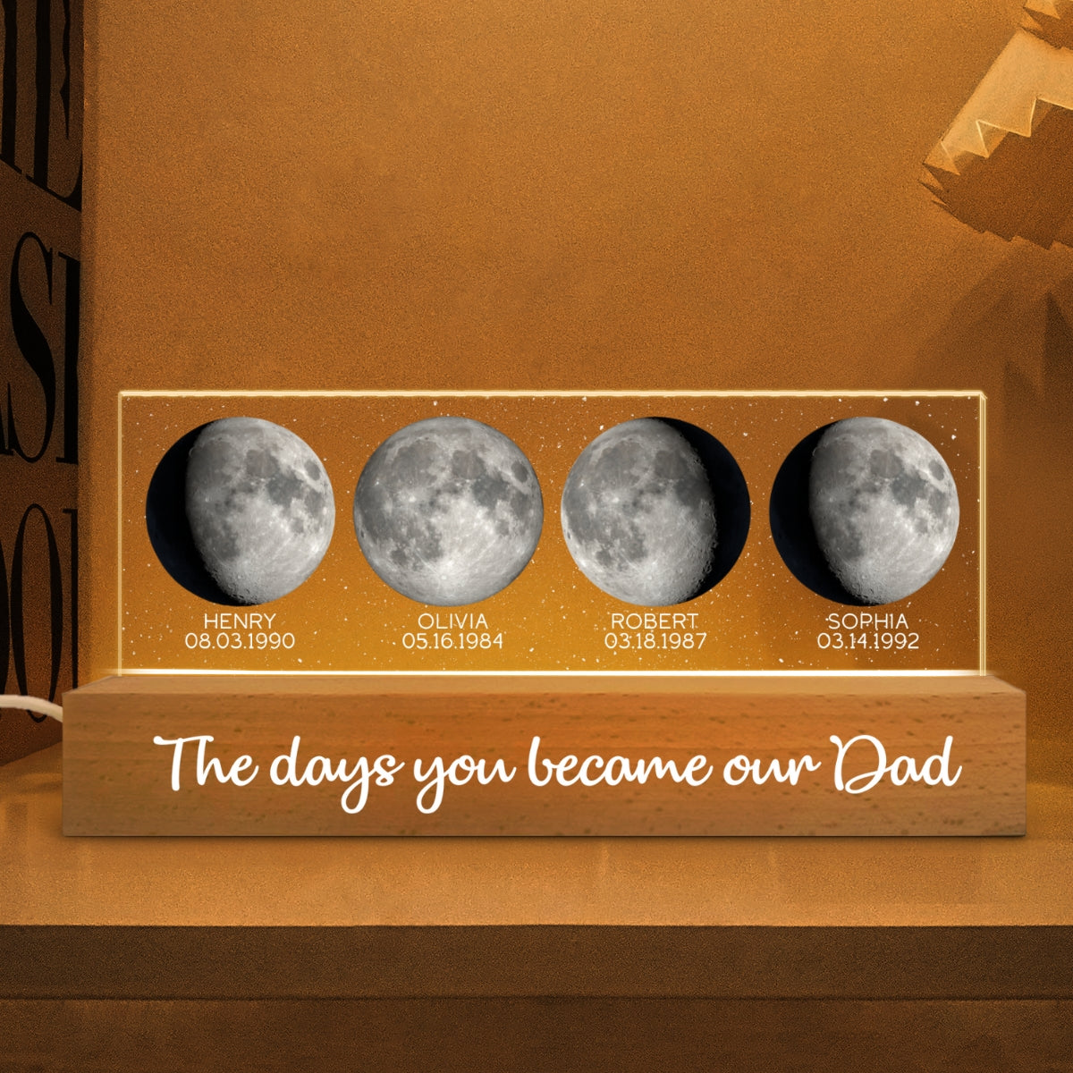 Starry Night Custom Birth Moon Phase The Days You Became Our Dad Personalized Acrylic Block LED Night Light