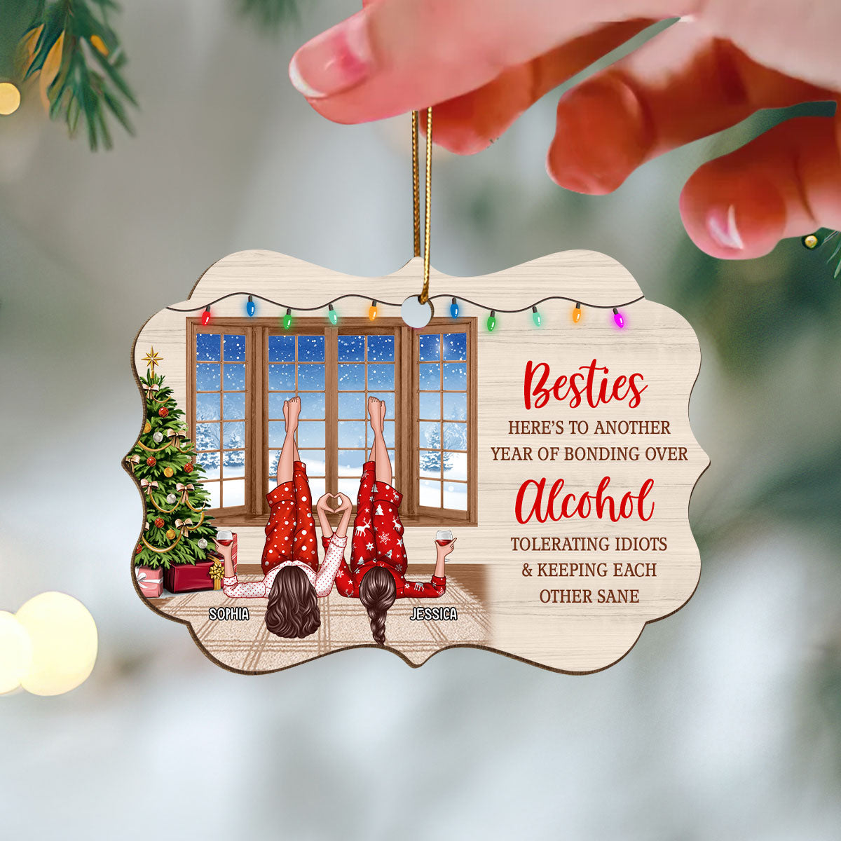 Besties Here's To Another Year Of Bonding Over Personalized Wooden Ornaments, Bestie Laying On Couch Christmas Ornament, Unique Gift For Bestie