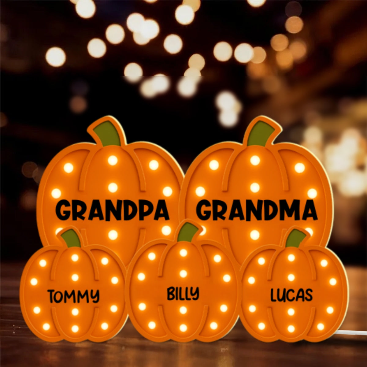 3D Effect Grandma Grandpa Grandkids Pumpkin Patch Marquee Pattern - Personalized Light Box - Cozy Fall Home Decor