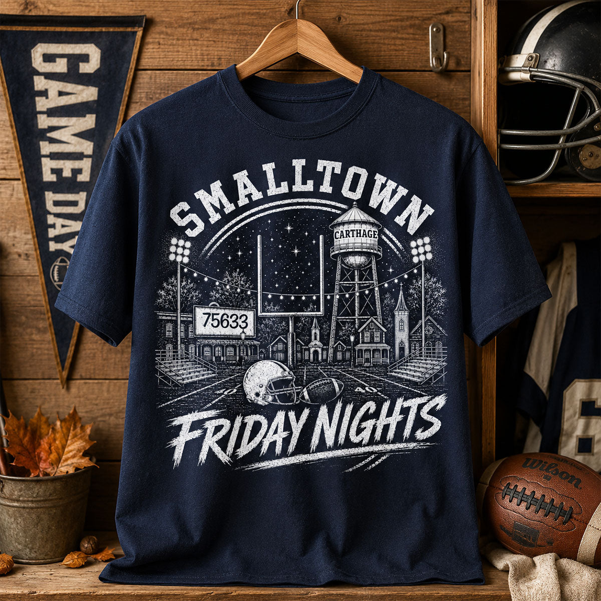 Custom Town Name & Zip Code Game Day Football - Personalized Shirt - Trendy Tee for Football Mom