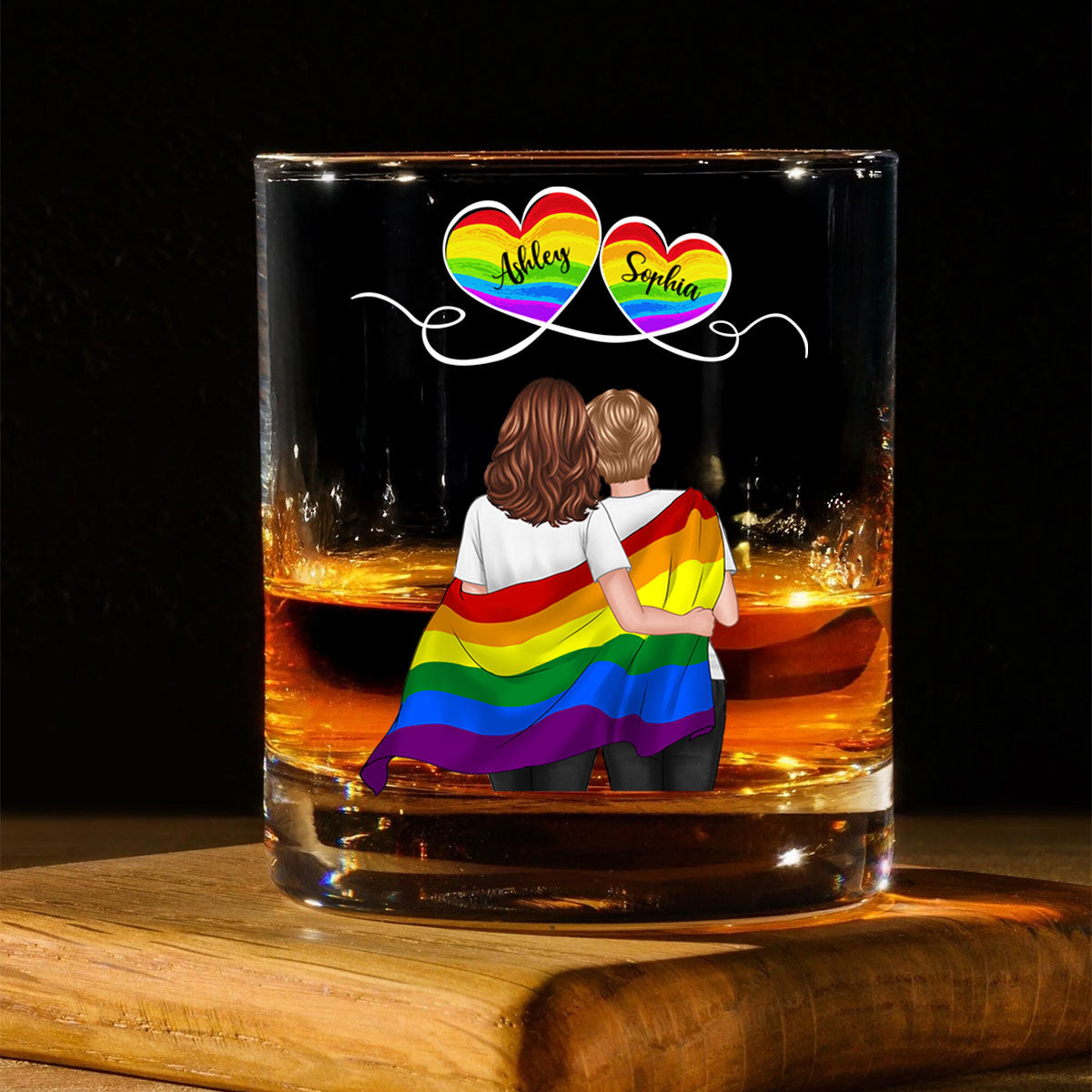 LGBT Couple Pride Month Personalized Whiskey Glass