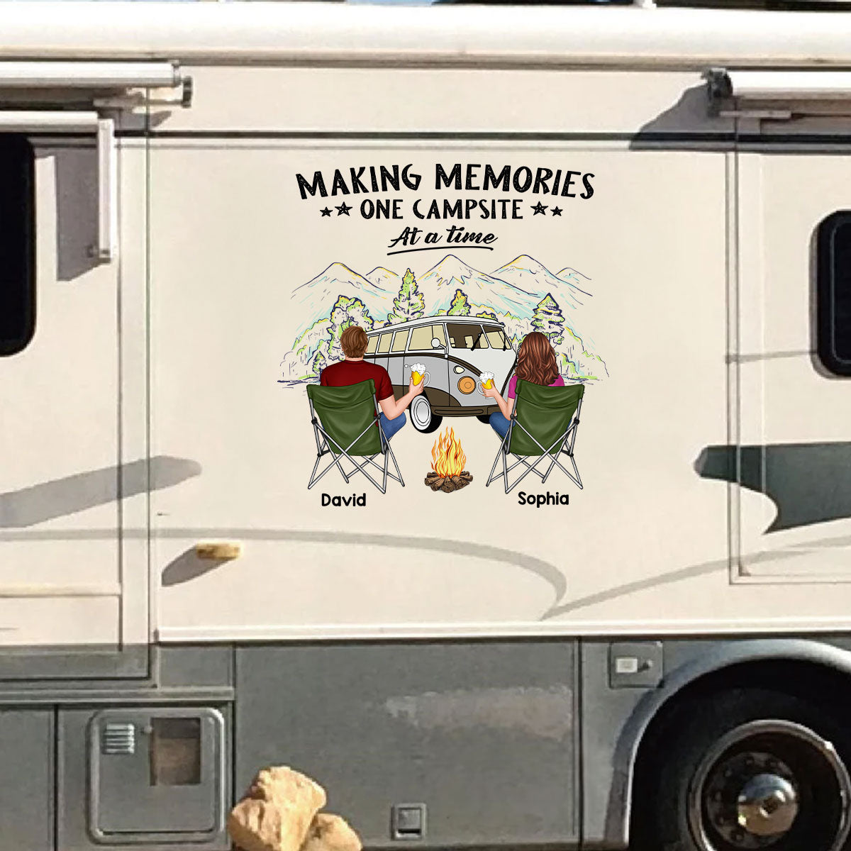Camping Partners For Life Couple Back View Personalized RV Decal