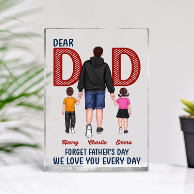 Back View Dad And Kids Walking Dear Dad Forget Father‘s Day Personalized Vertical Rectangle Acrylic Block Plaque