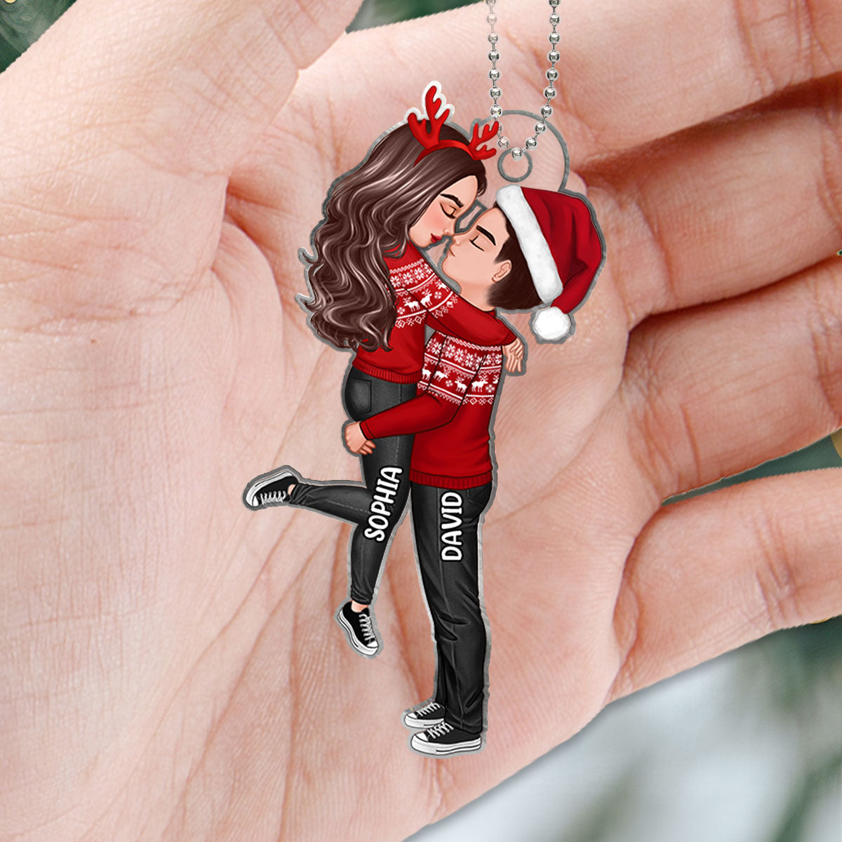 Winter Christmas Couple Kissing Hugging Personalized Acrylic Ornament