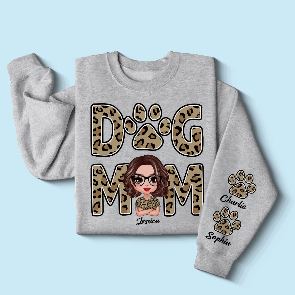 Leopard Dog Mom Gift For Dog Lovers Personalized Sleeve Printed Sweatshirt