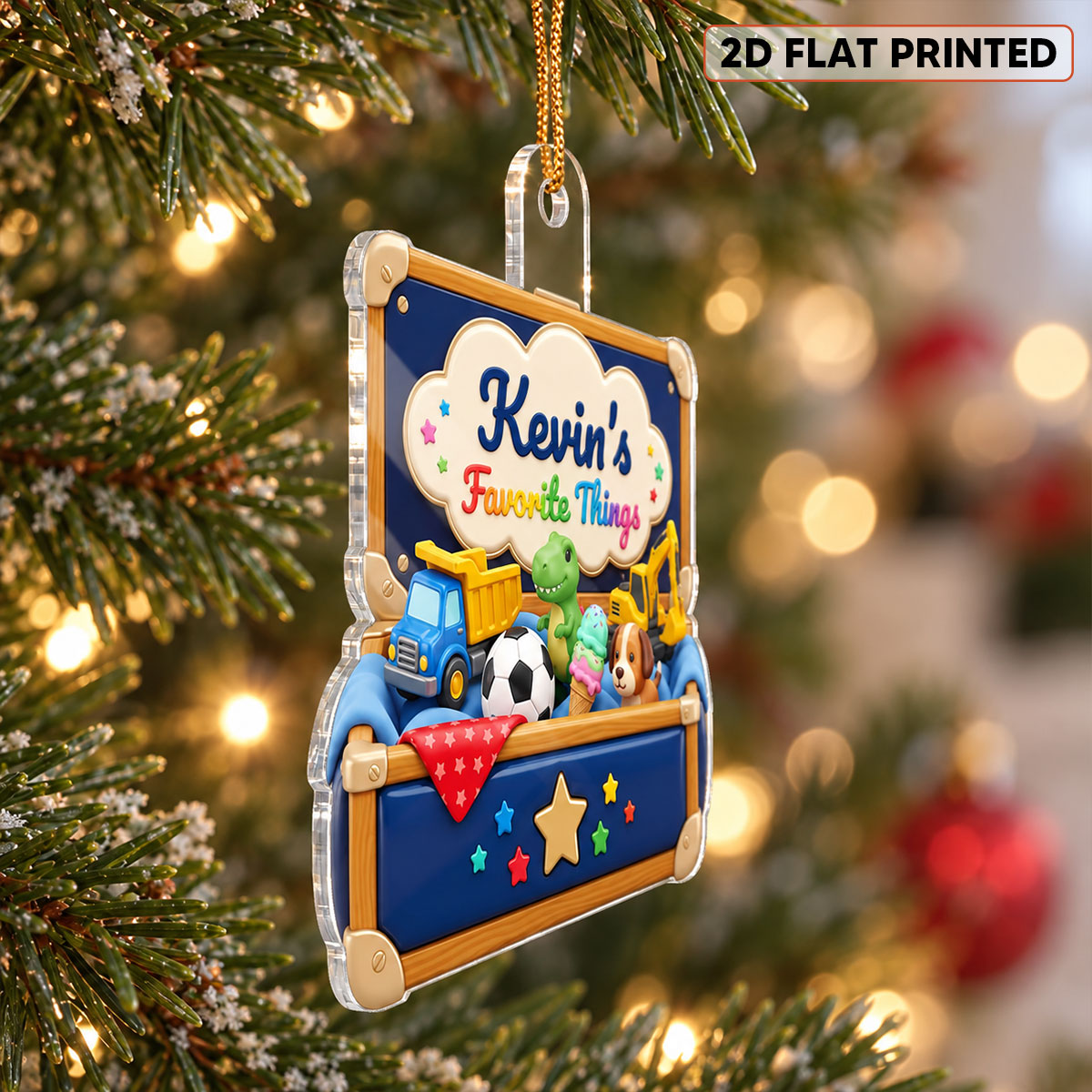 Kid's Favorite Things Box 2D Flat Printed - Personalized Acrylic Ornament - Custom Name & Favorite Things Keepsake Gift for Kids