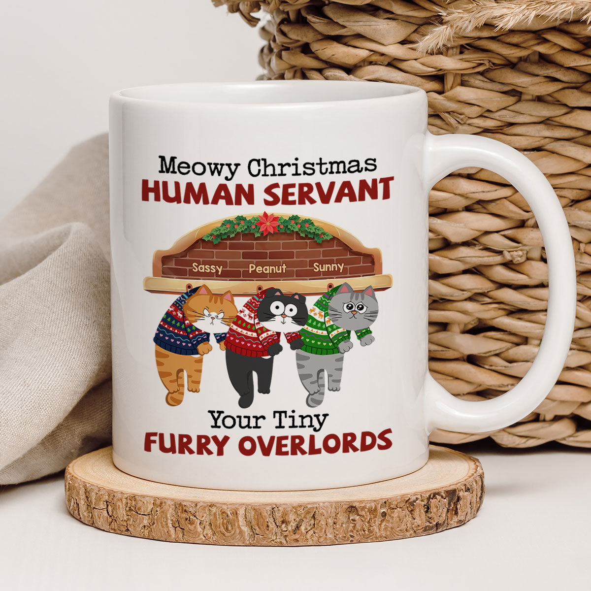 Meowy Christmas Human From Naughty Cats Personalized Mug, Christmas Gift