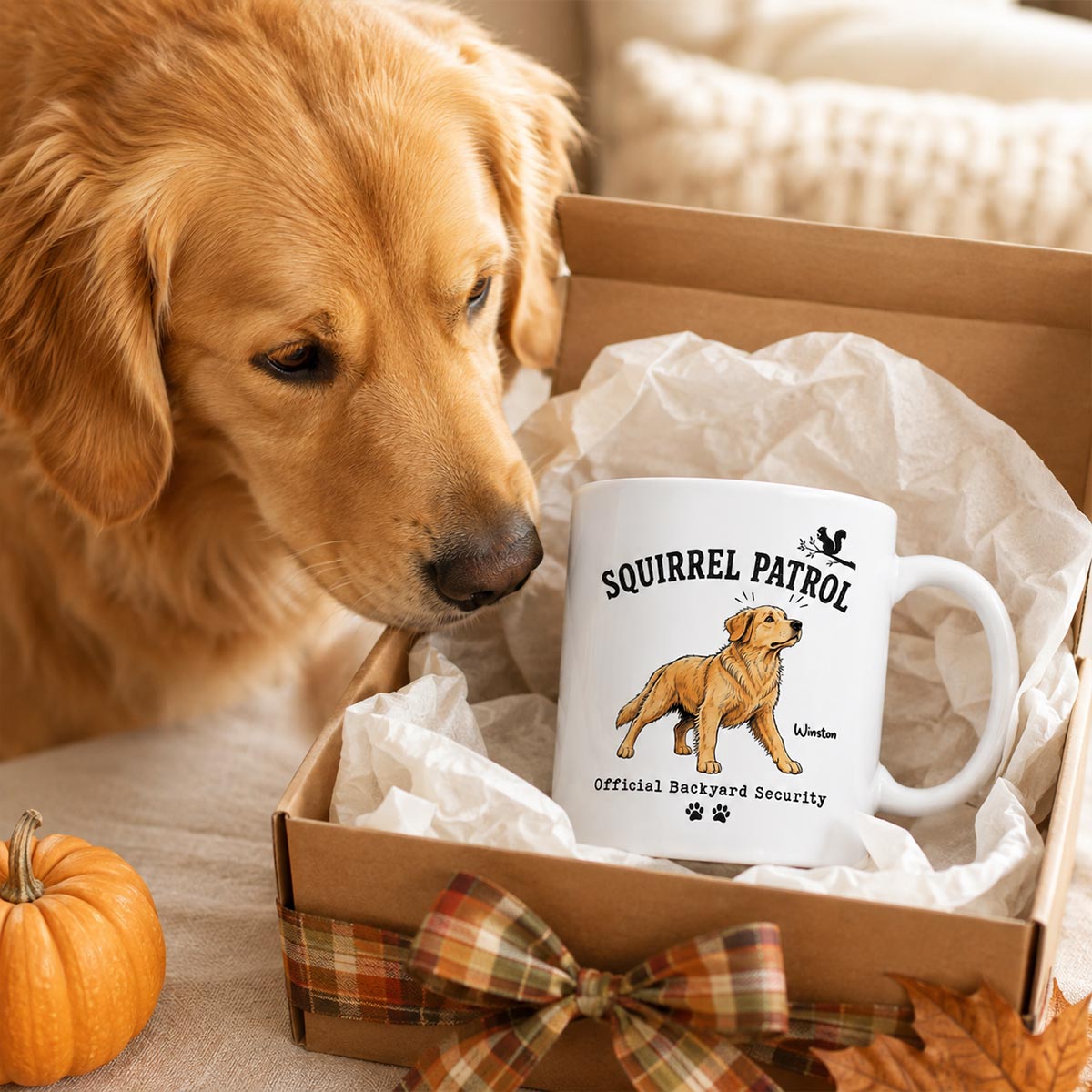 Squirrel Patrol Official Backyard Security Custom Dog Photo - Personalized Mug - Funny Gift For Dog Lover