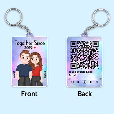 Cute Couple Illustration Together Since Favorite Song QR Code Personalized Acrylic Keychain